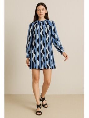 BCBG MaxAzria Karla Deco Graphic Print Shift Dress Multicolor Retro Mood Medium